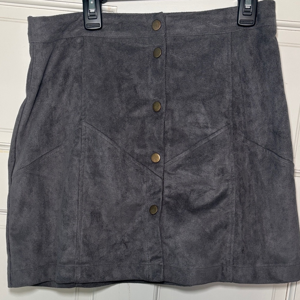 Suede Grey Button-Front Pencil Skirt